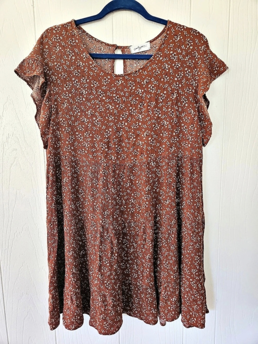 Carly Jean Los Angeles Floral Mini Dress in Rust & White Like New